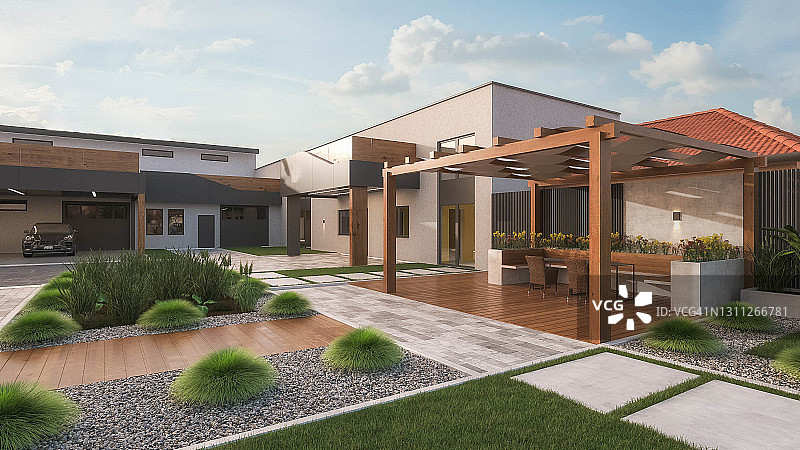 庭院建筑效果图3D渲染室内设计图片素材