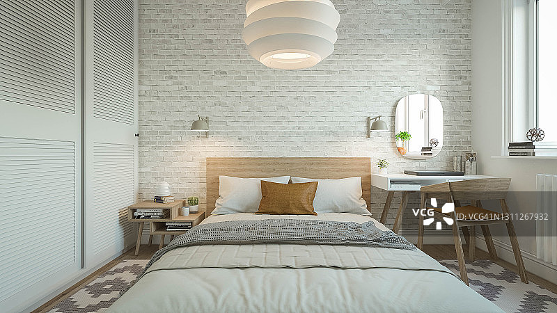室内设计，建筑，卧室的计算机生成图像，建筑可视化图片素材
