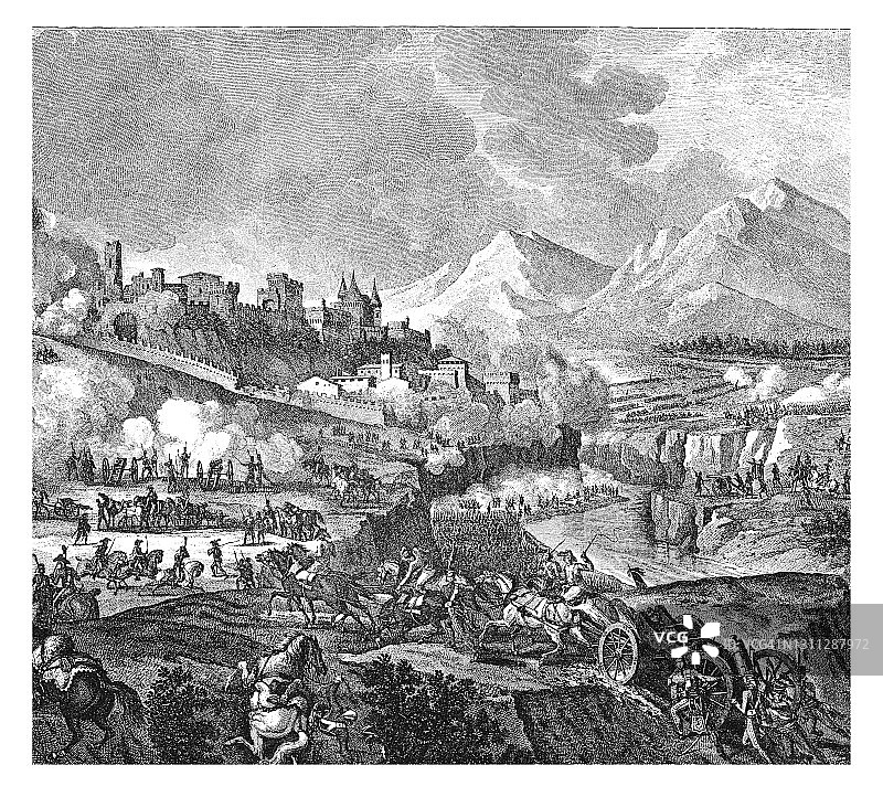 罗韦雷托战役古董雕刻插图图片素材