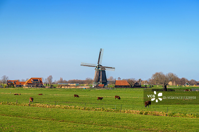 荷兰乡村草地与风车图片素材