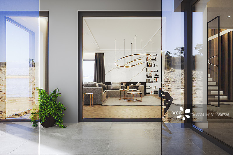 享有海滩景观的现代豪华度假别墅图片素材