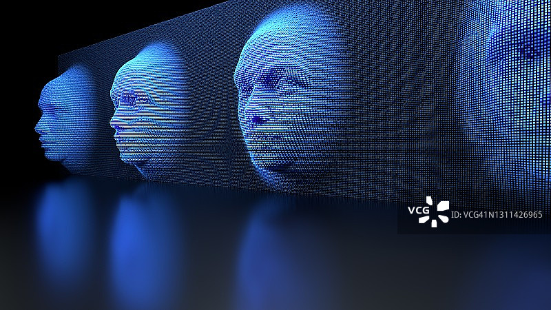 蓝色的人工智能面孔与人对话图片素材