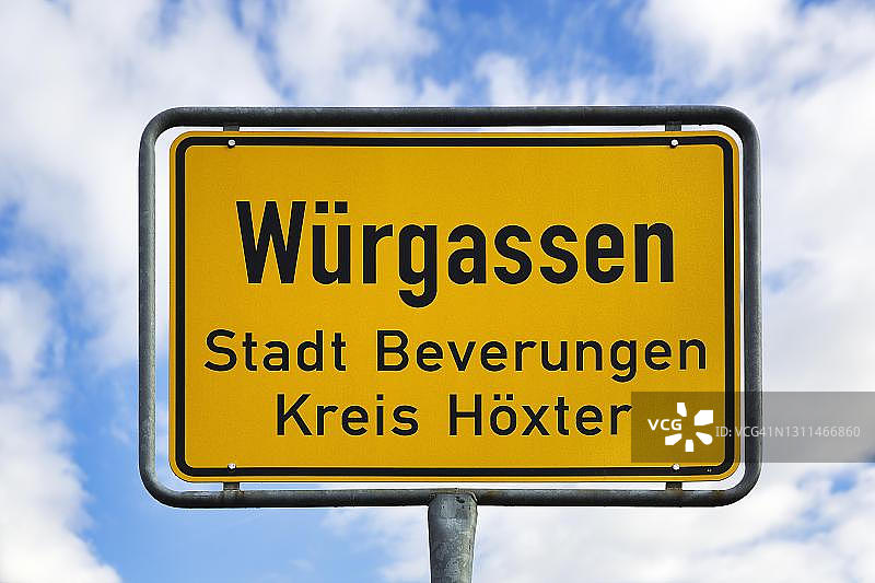 德国北莱茵-威斯特法伦州韦瑟山地区韦尔加森入口标志图片素材