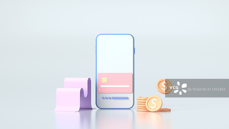 钱包、钱袋、信用卡、手机和美元插画图片素材