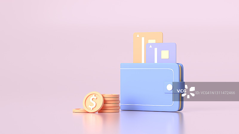 钱包、钱袋、信用卡、手机和美元插画图片素材