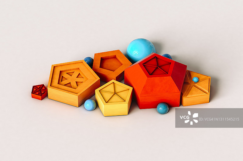 彩色五边形和球体（工作室照片）图片素材