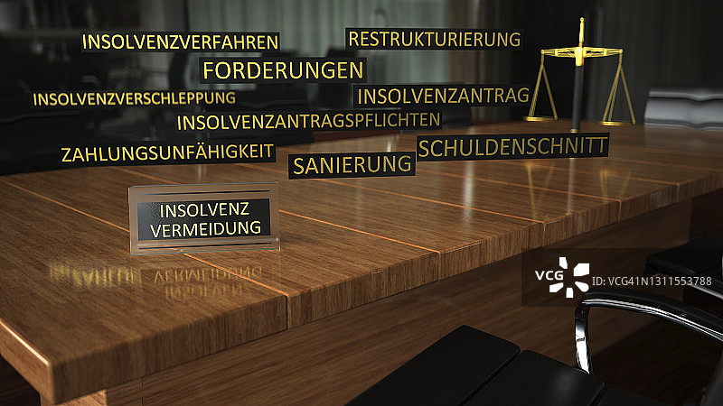 办公室会议桌上的破产标志图片素材