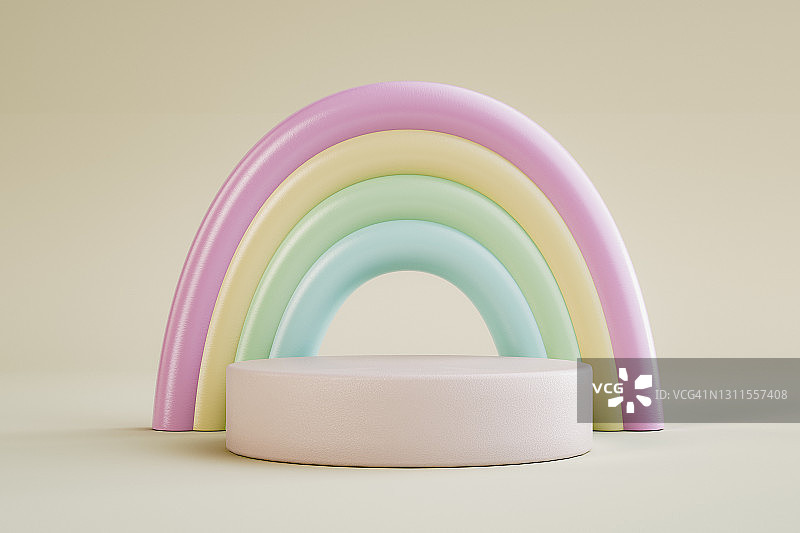 彩色背景上彩虹前的三维基座图片素材