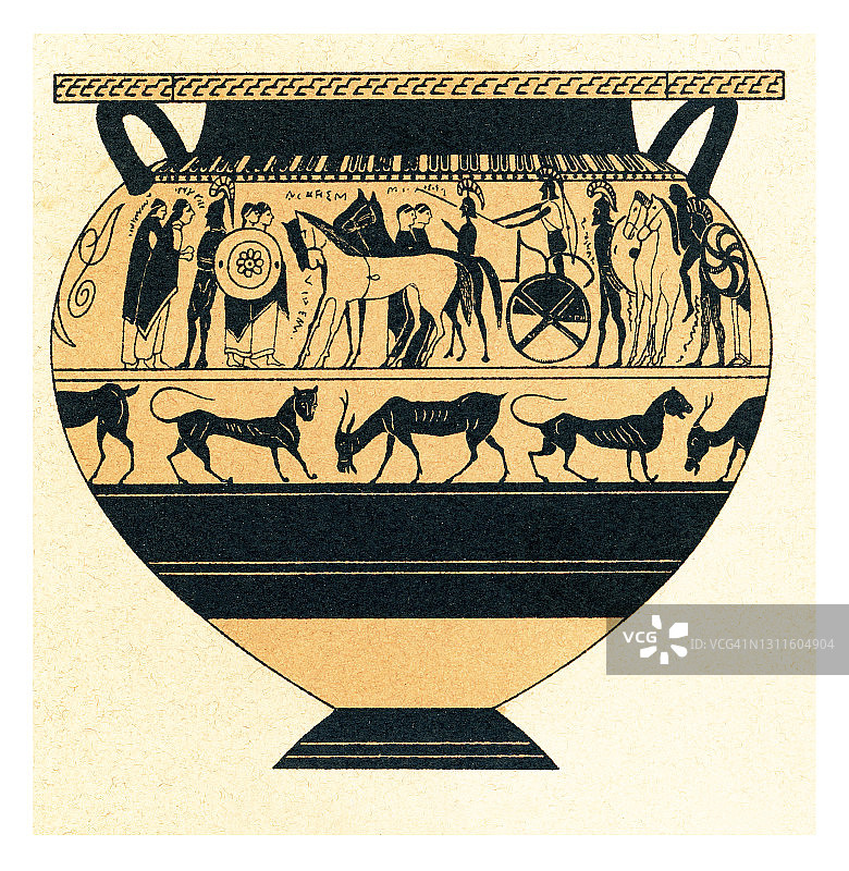 古希腊花瓶雕刻插图，古希腊陶器图片素材