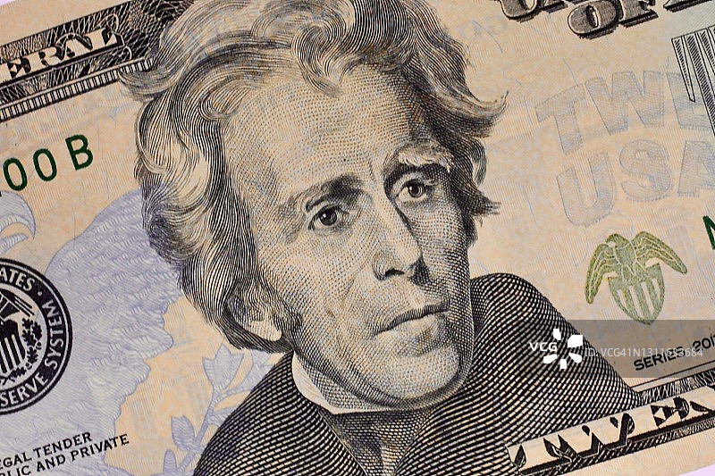 带安德鲁·杰克逊画像的美国二十美元纸币图片素材