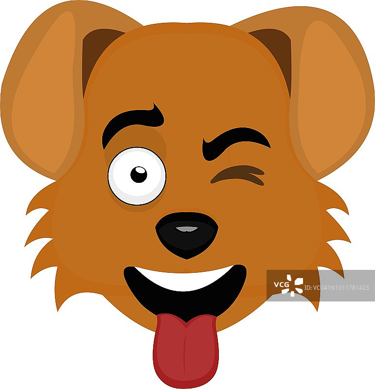 矢量表情符号插画：卡通狗头，快乐地眨眼吐舌图片素材