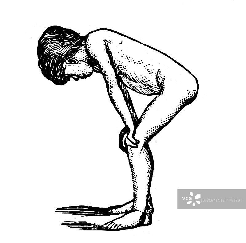 起身站立姿势的古老版画插图图片素材