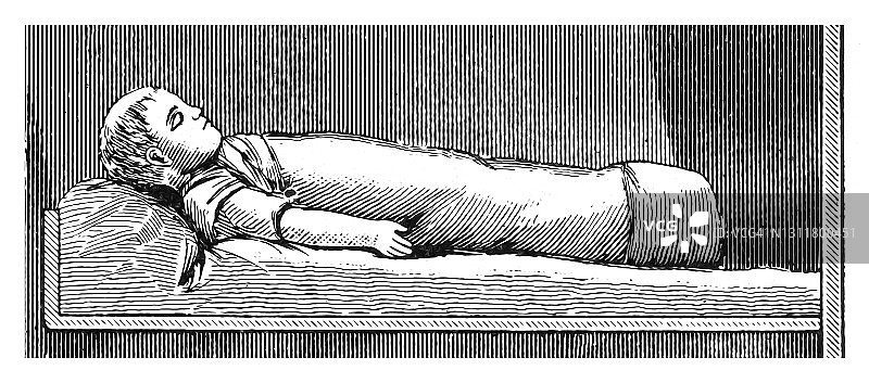 沉睡的新生儿古老雕刻插图图片素材