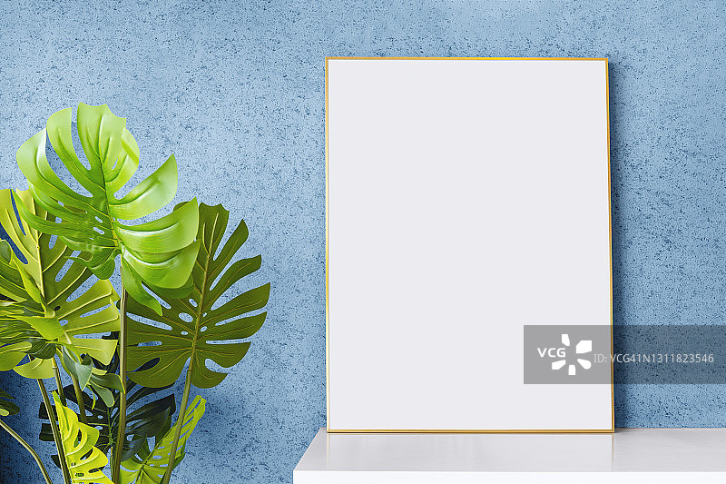 客厅中的空画框样机图片素材