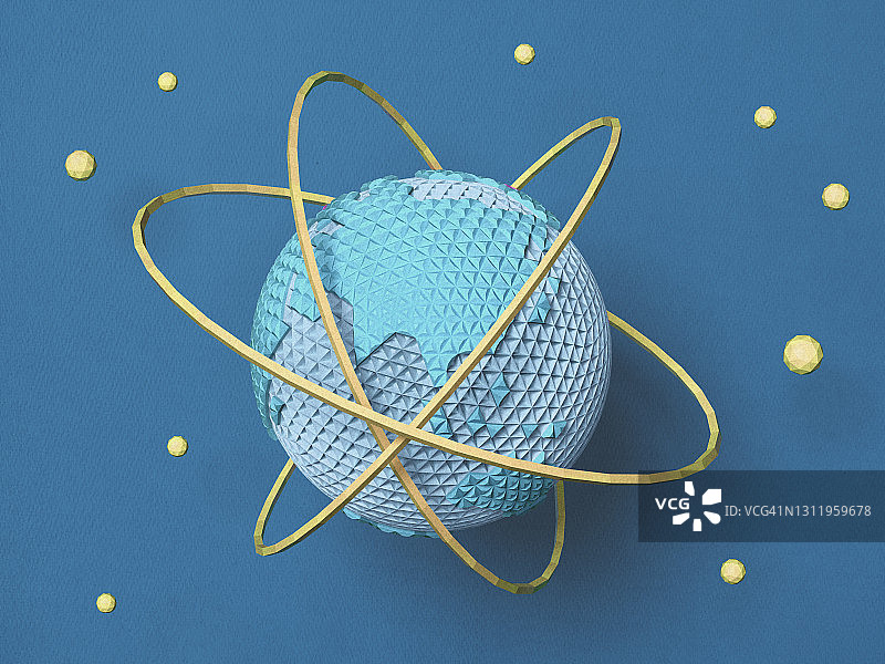 纸质多环地球，背景是星星图片素材