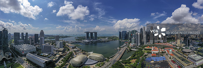 新加坡滨海湾城市景观全景航拍图片素材