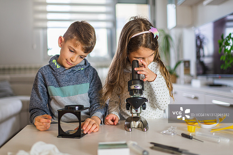 孩子们在家接受教育图片素材