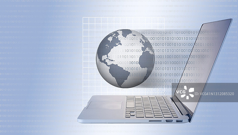 带有二进制代码的地球和笔记本电脑图片素材