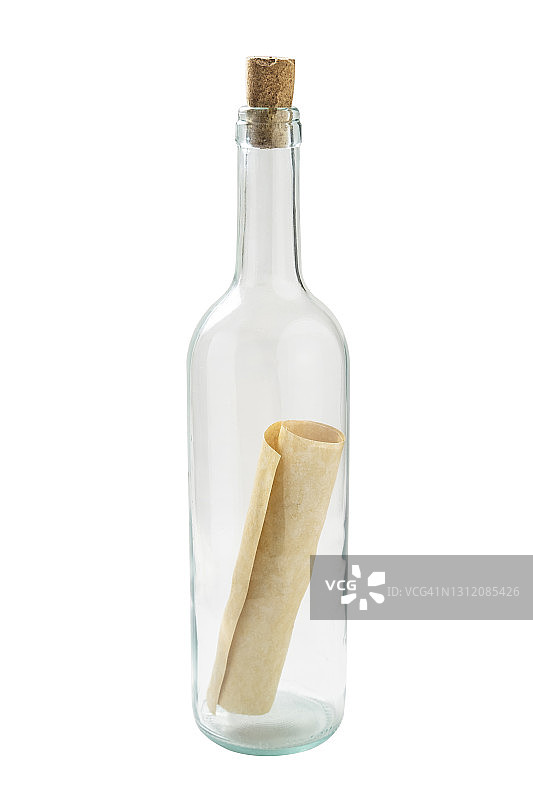 装有消息的玻璃瓶摄影棚拍摄图片素材