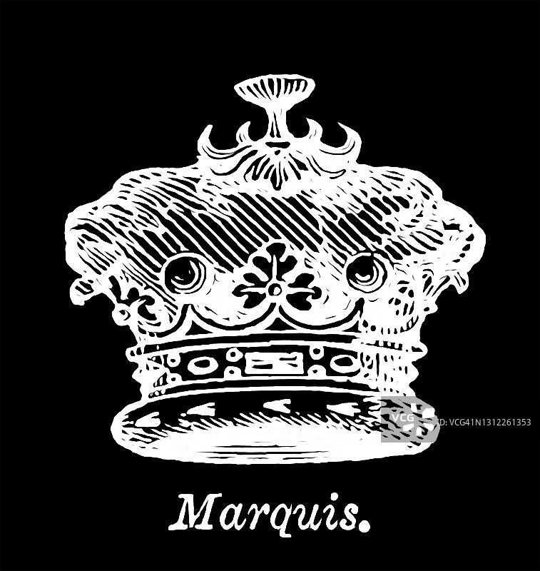 纹章学：皇冠和头盔古董雕刻插图图片素材