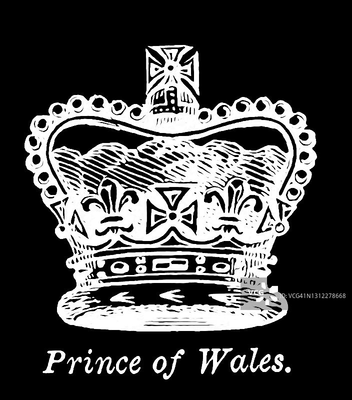 威尔士亲王王冠古董雕刻插图图片素材