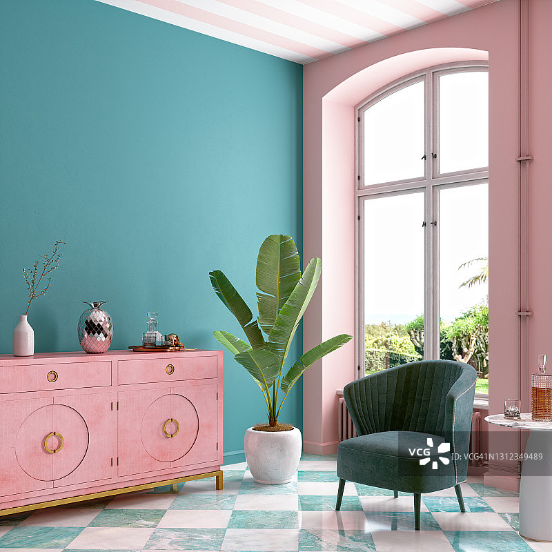 现代柔和色调的客厅内饰图片素材