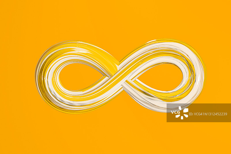 黄色背景上带有复制空间的糖果纹理3D物体上的黄白色无限符号图片素材