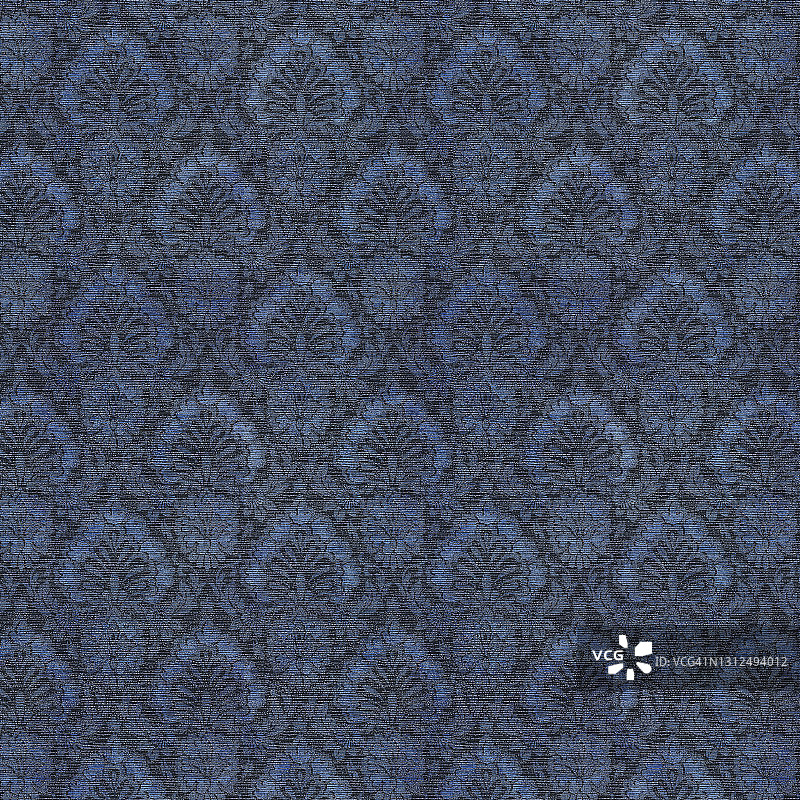 高分辨率复古复古风格蓝色锦缎图案壁纸图片素材