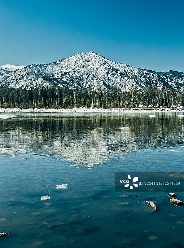 喀屯河畔的阿尔泰山春天图片素材