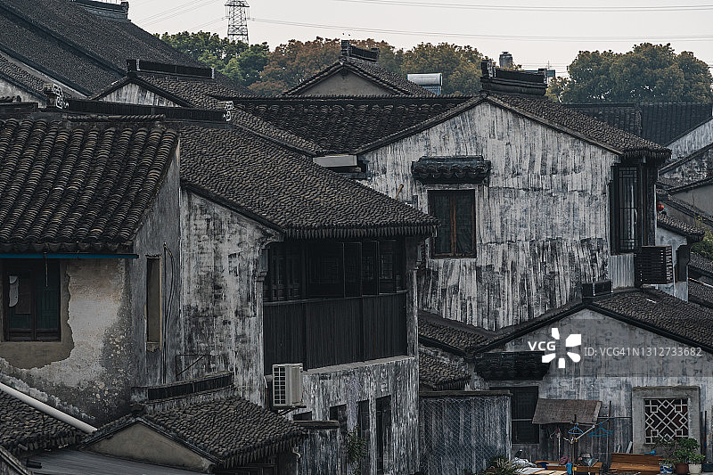 中国江南水乡千灯古镇的老建筑与风景图片素材