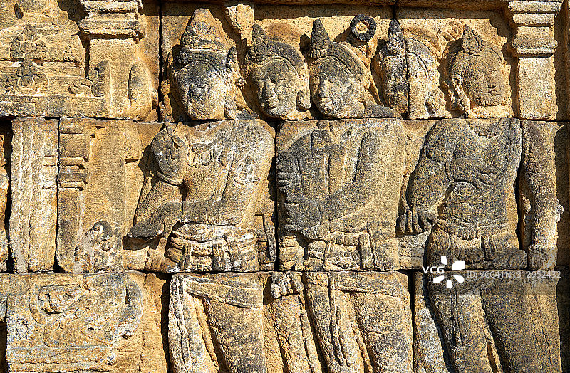 婆罗浮屠寺庙的镶板细节图片素材