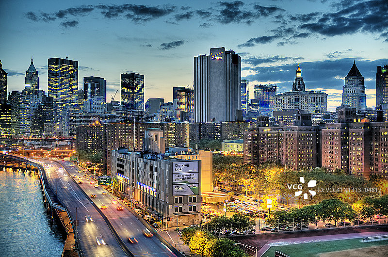 纽约市下曼哈顿暮光黄昏天际线图片素材