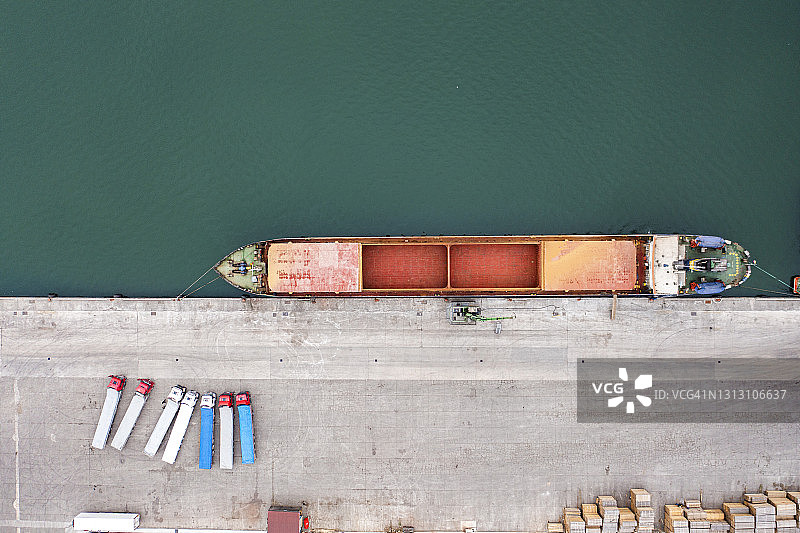 商业港口的货船航拍图片素材