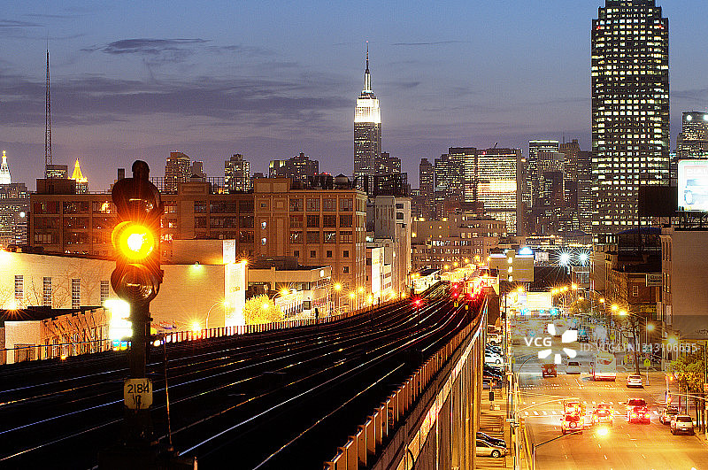地铁轨道与纽约市天际线图片素材