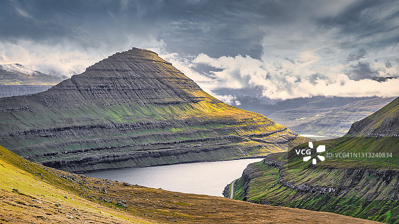 法罗群岛艾斯图罗伊岛Gjogv峡湾全景图片素材
