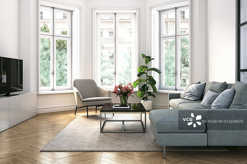 现代客厅内饰 - 3D渲染图片素材