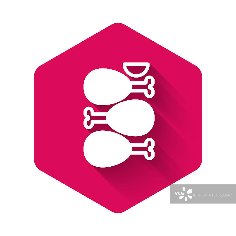 印度传统美食唐杜里烤鸡图标，长阴影粉色六边形按钮矢量素材图片素材