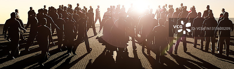 日落时分赶着上班的人群3D渲染概念图图片素材