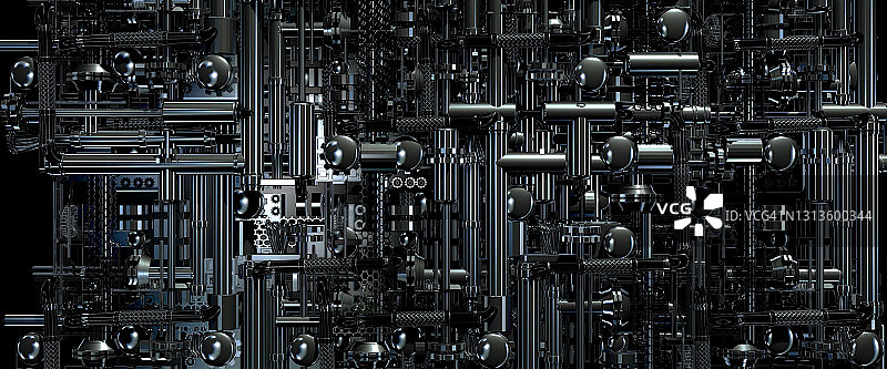 科幻风格的工业管道机械2.5D渲染图片素材