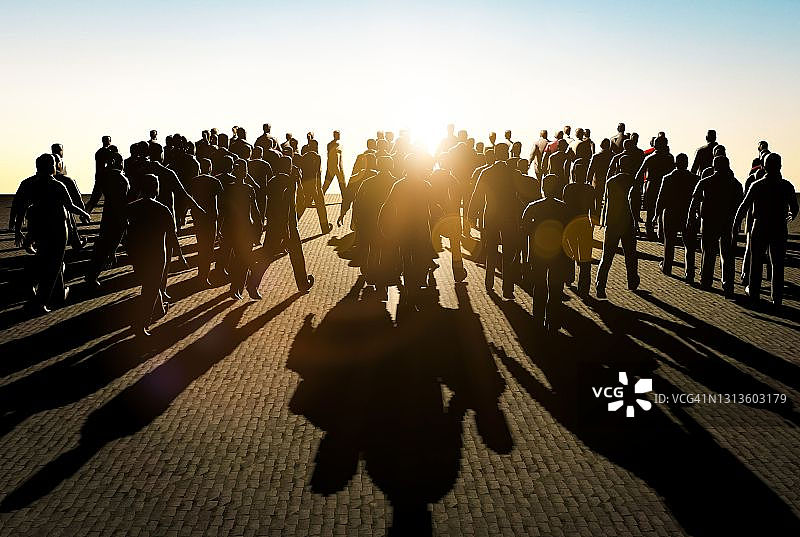 日落时分赶着上班的人群3D渲染概念图图片素材