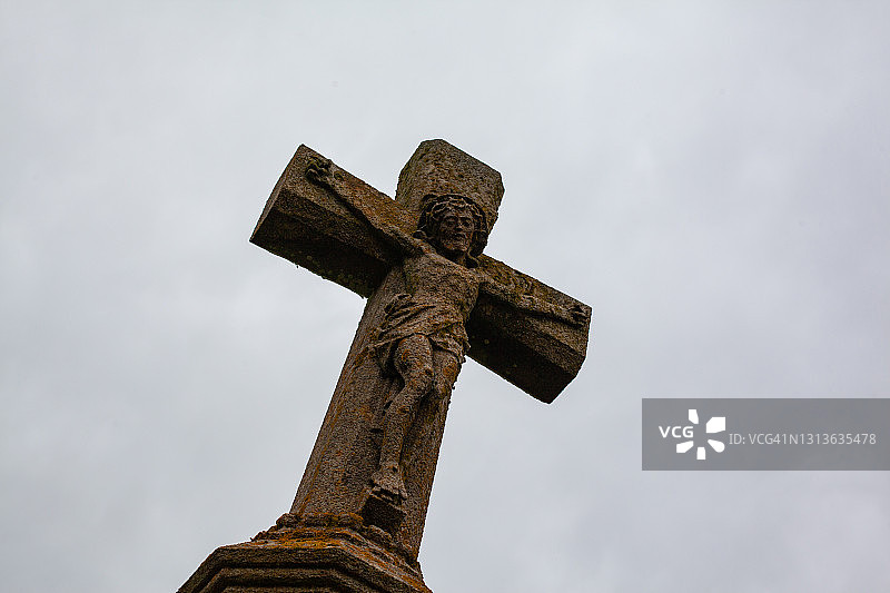 威尔士宗教石制十字架图片素材