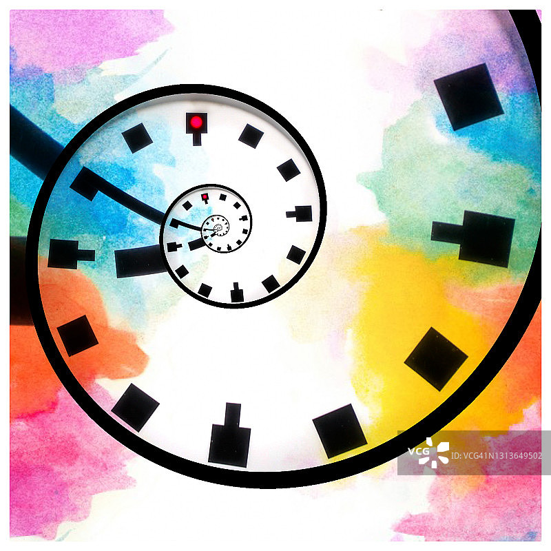 多重彩色叠加和框架的德罗斯特效应时钟表面图片素材