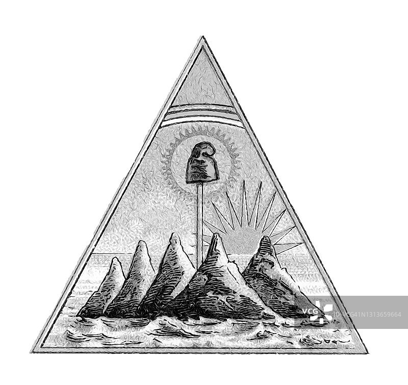 尼加拉瓜国徽的古老雕刻插图图片素材