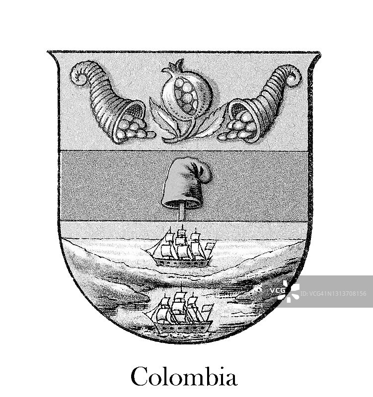古老的哥伦比亚国徽雕刻插图图片素材