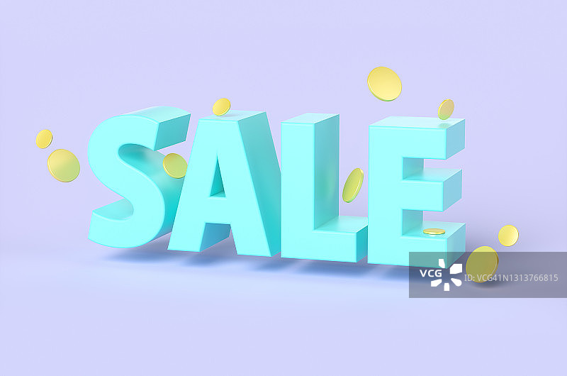 紫色背景上的“SALE”字样。3D渲染插图图片素材