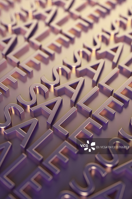 带有“SALE”字样的青铜金属色波普艺术背景。3D插画图片素材