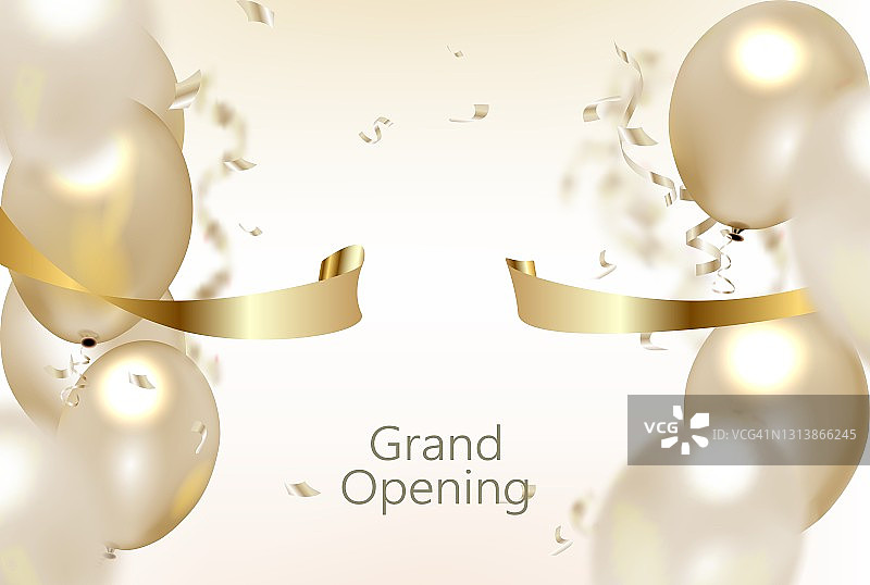 带有彩屑和气球的盛大开业banner：典礼展示图片素材