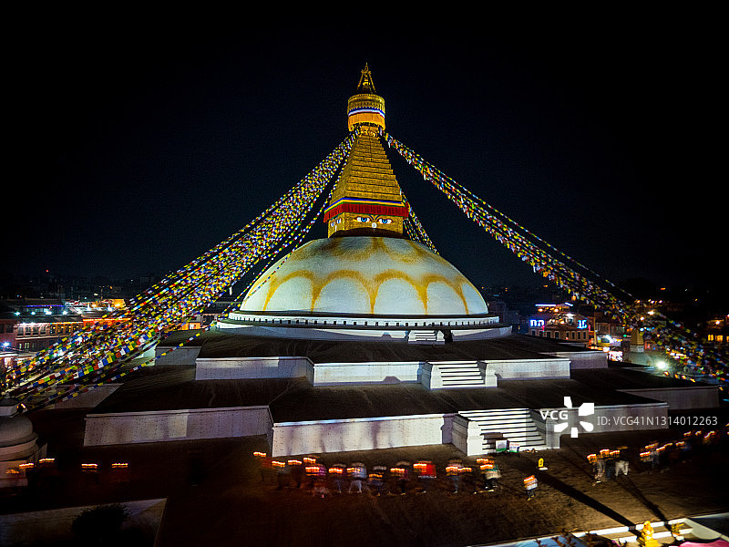 尼泊尔加德满都大佛塔夜景图片素材