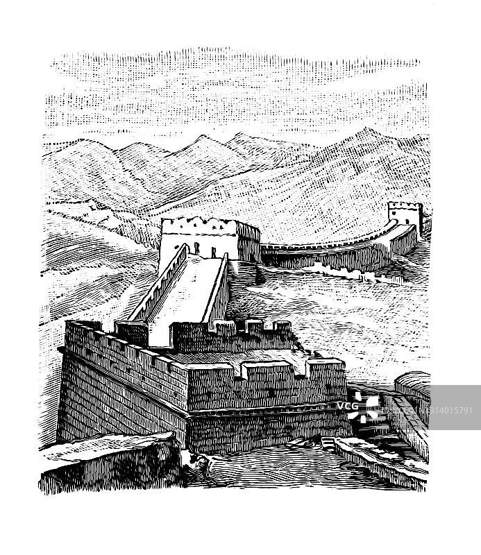 中国文化古老雕刻插图：中国长城图片素材