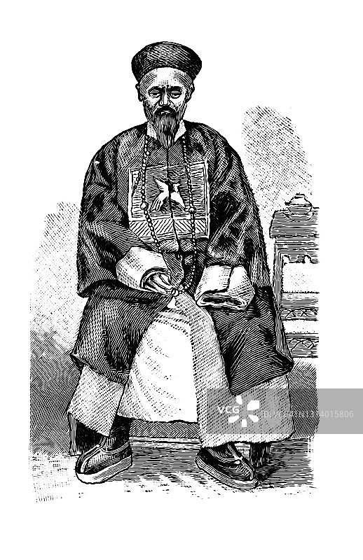 老式雕刻插图：中国文化，中国普通话肖像图片素材